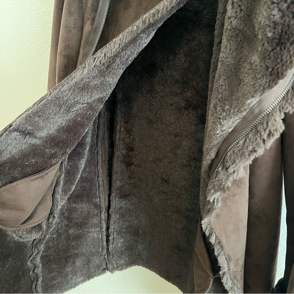 Zara Brown Faux Suede Shearling Coat Size S - Picture 8 of 11